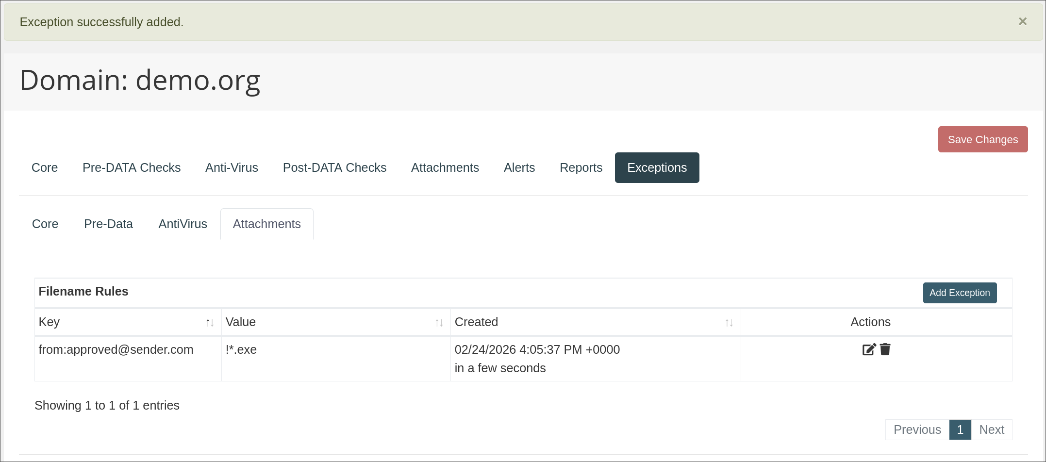 Konfiguration Ausnahmen Beispiel