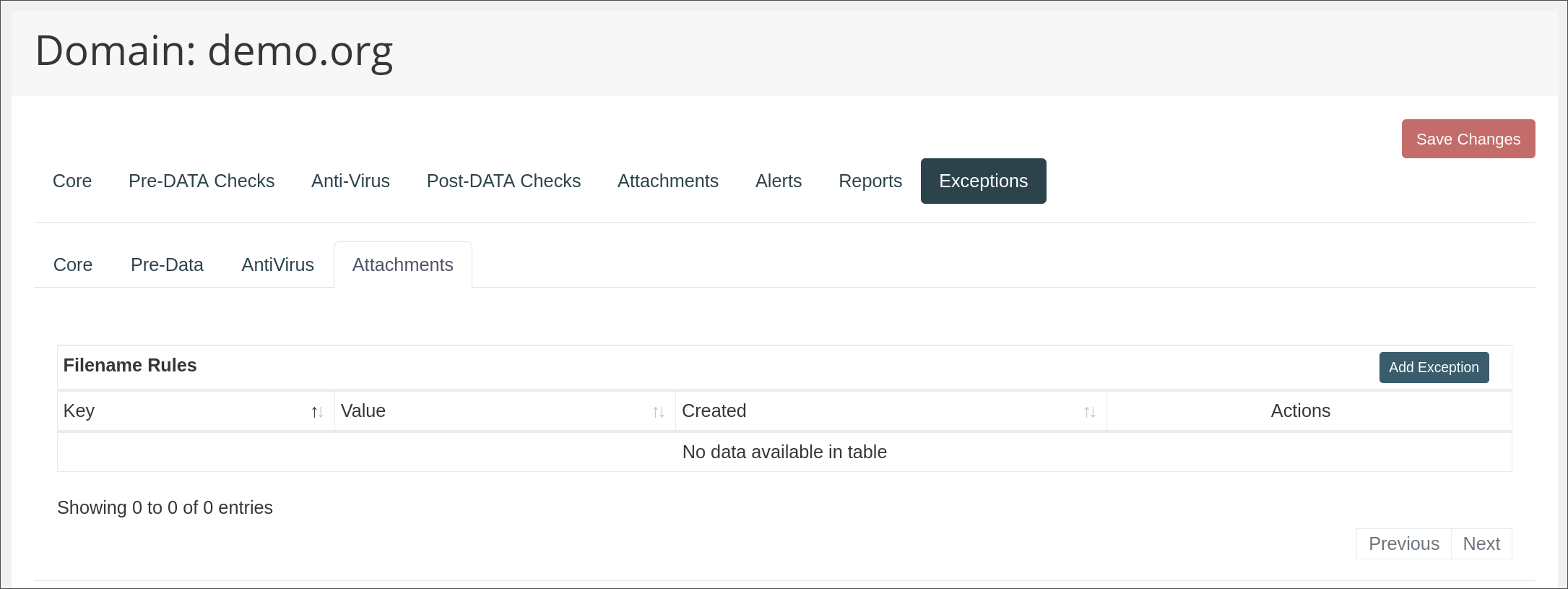 Konfiguration Ausnahmen