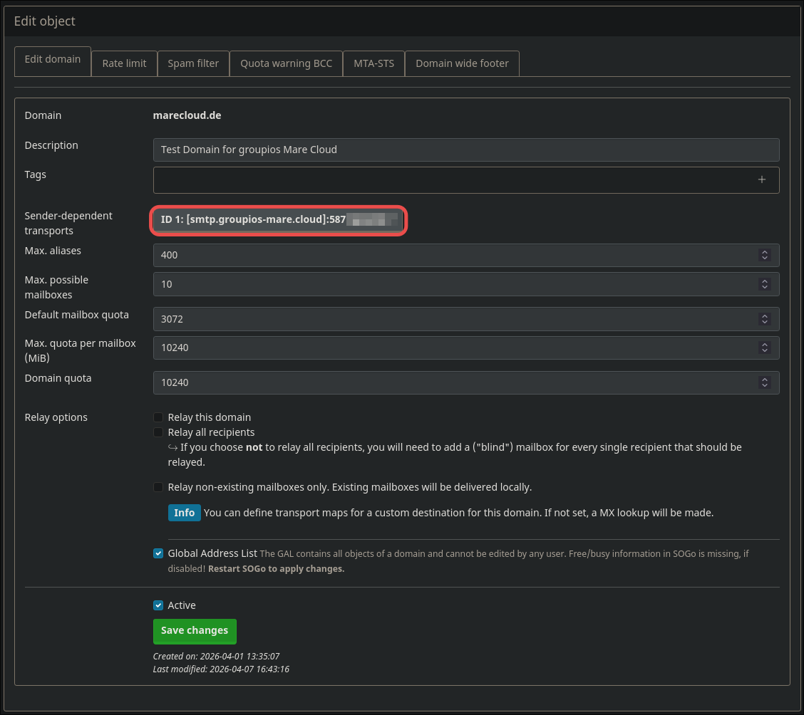 Sender-Dependant Transport Maps Domain Settings